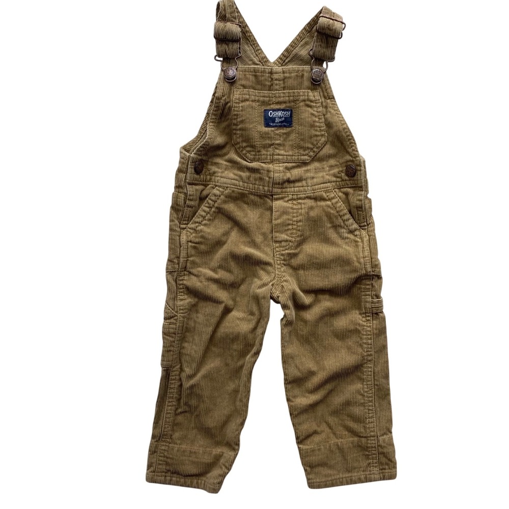 OshKosh B'gosh Corduroy Overalls Kids 12M Tan Classic Workwear Bibs